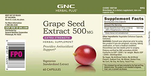商品GNC|GNC Herbal Plus Grape Seed Extract 500mg - Extra Strength, 60 Capsules, Provides Antioxidant Support,价格¥338,第3张图片详细描述