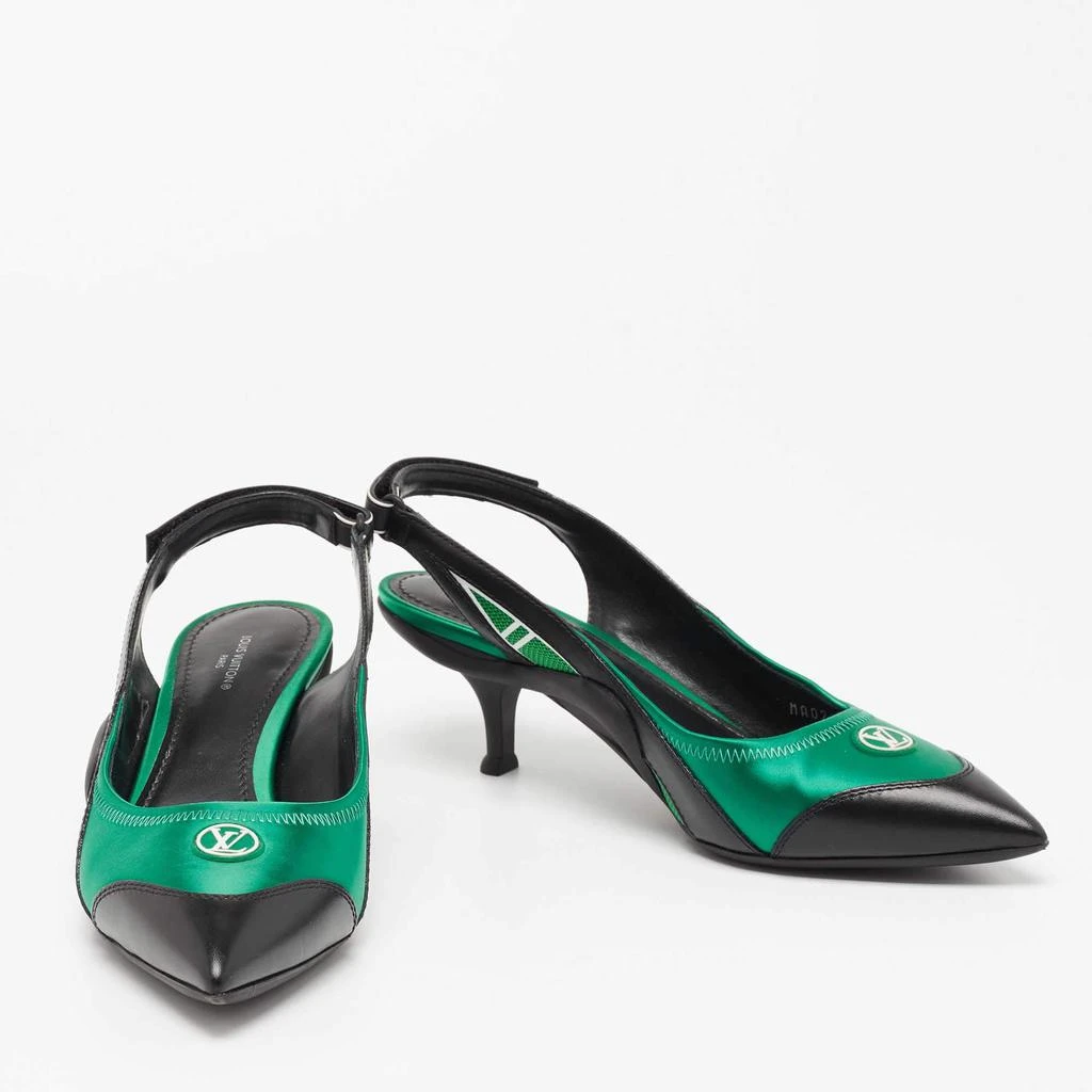 商品[二手商品] Louis Vuitton|Louis Vuitton Green/Black Satin, Mesh and Leather Archlight Slingback Pumps Size 38,价格¥5893,第4张图片详细描述