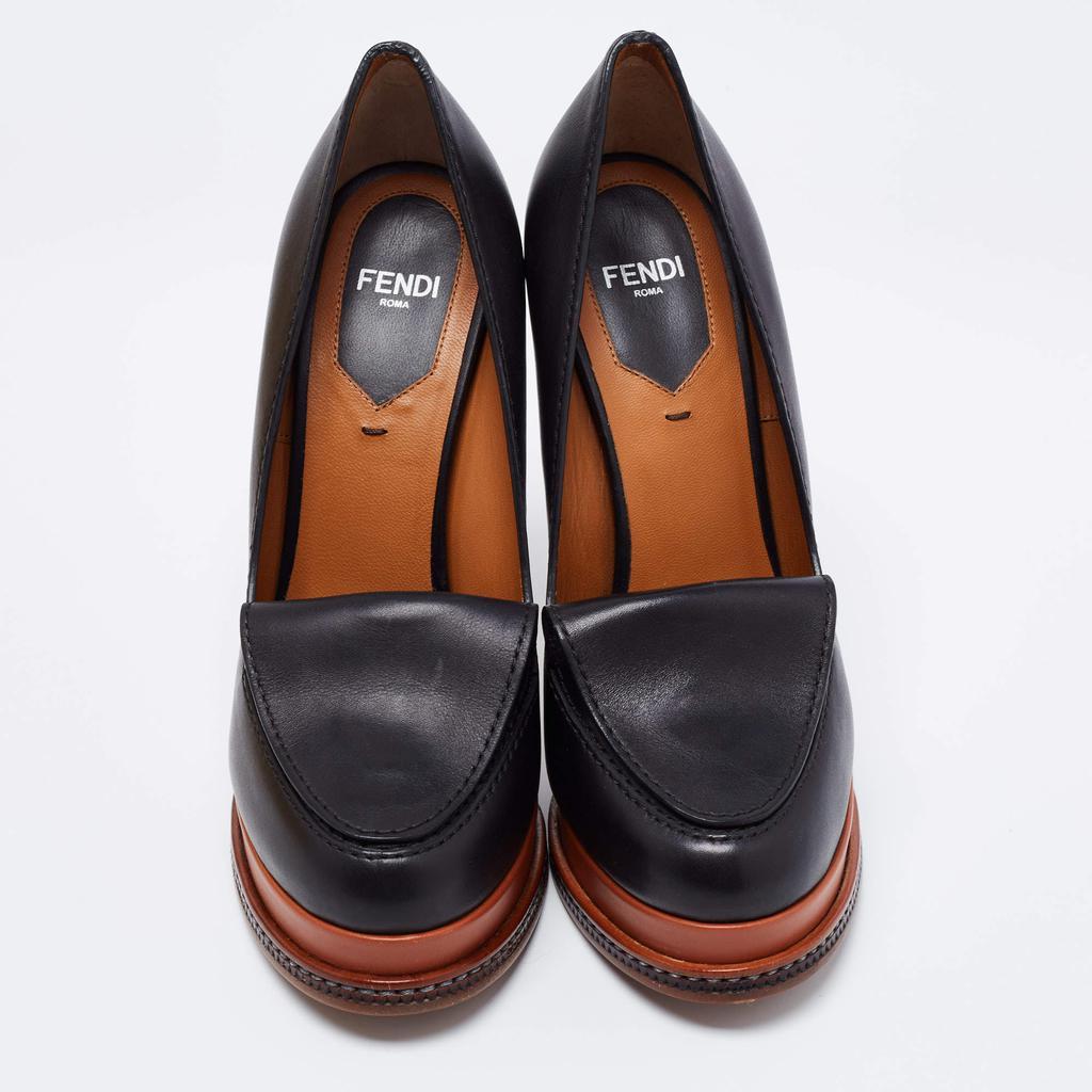商品Fendi|Fendi Black Leather Ice Heel Loafer Pumps Size 36,价格¥4746,第5张图片详细描述