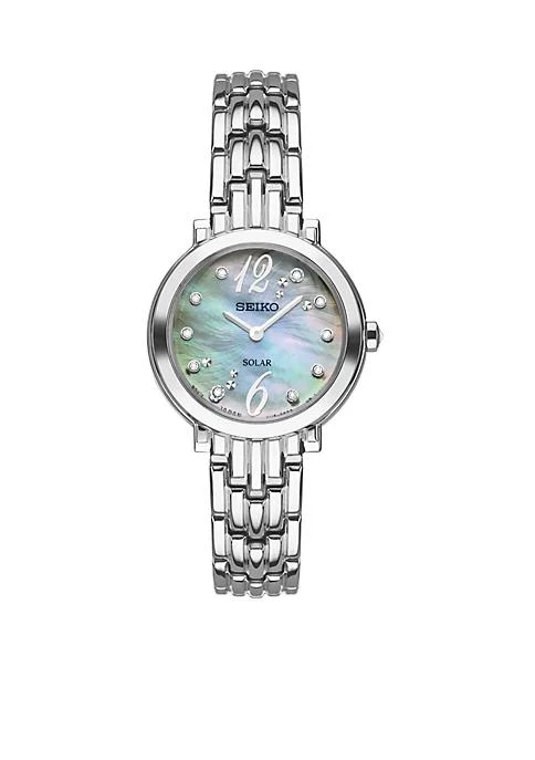 商品Seiko|Womens Tressia Silver Tone Stainless Steel Blue Mother Of Pearl Dial Watch,价格¥2098,第1张图片