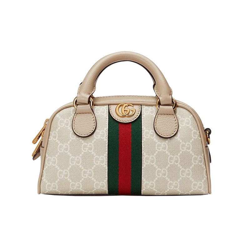 商品Gucci|【预售3-7天】古驰23春夏新款OphidiaGG系列女士迷你米色/白色帆布配皮革饰面拉链开合拆卸皮革肩带单肩斜挎手提包724606FABEX9642,价格¥12327,第1张图片