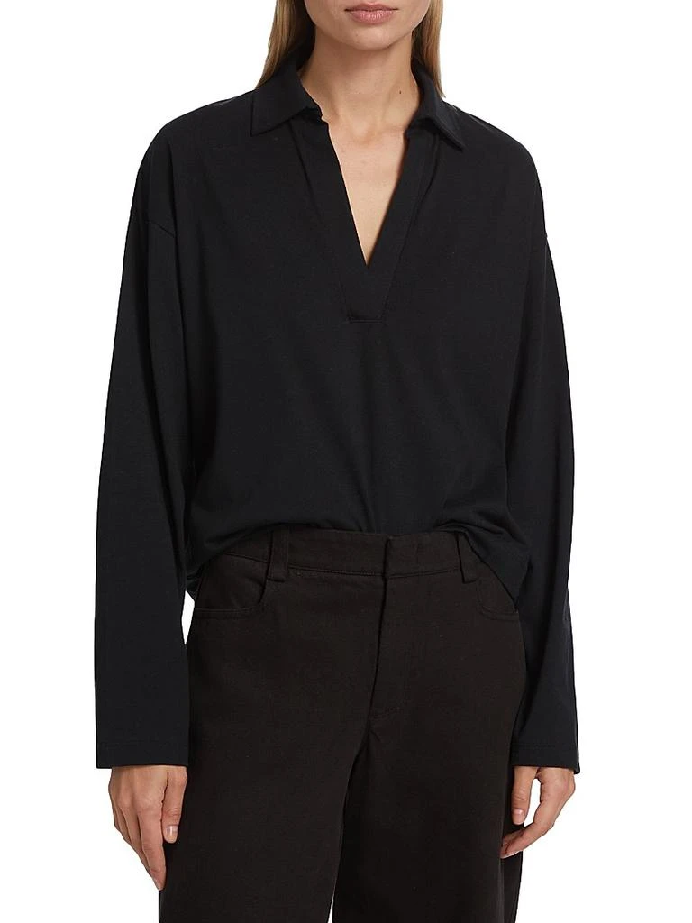 商品Vince|Cotton Long-Sleeve Polo Top,价格¥1233,第3张图片详细描述
