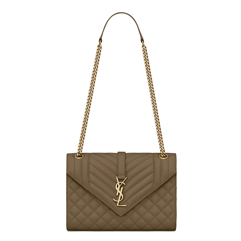 SAINT LAURENT PARIS/圣罗兰 YSL 秋冬新款 ENVELOPPE系列 女士卡其绿小牛皮金色徽标磁性按扣单肩手提斜挎包600185BOW913344 商品