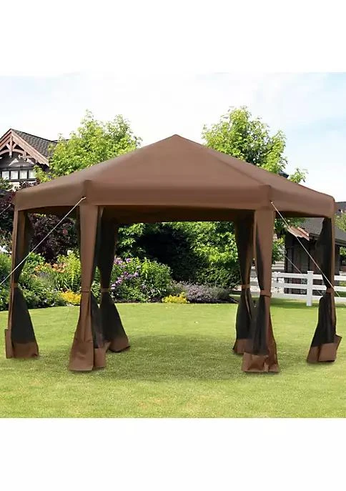 商品belk|13 X 13 Heavy Duty Pop Up Canopy With Hexagonal Shape 6 Mesh Sidewall Netting 3 Level Adjustable Height And Strong Steel Frame Brown,价格¥2025,第2张图片详细描述