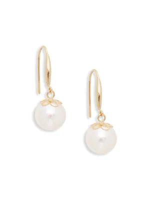 商品BELPEARL|18K Yellow Gold & 9mm White Pearl Drop Earrings,价格¥909,第1张图片