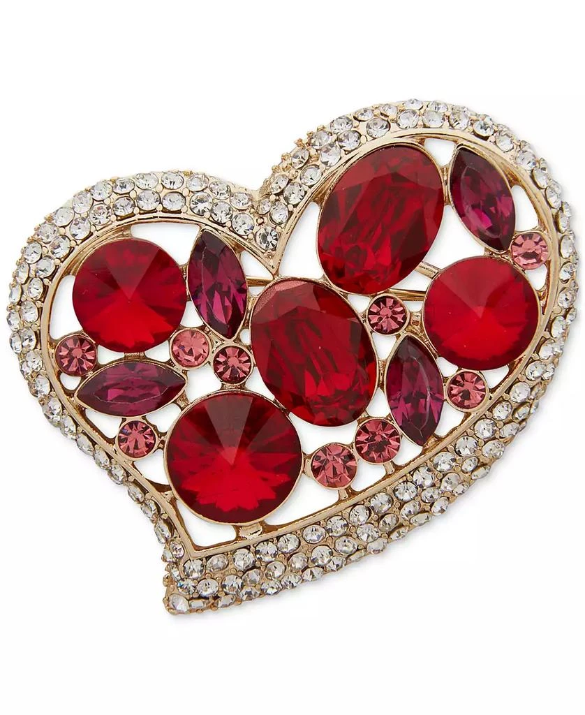 商品Anne Klein|Gold-Tone Red Stone & Crystal Pavé Mixed Cut Halo Heart Pin,价格¥127,第1张图片