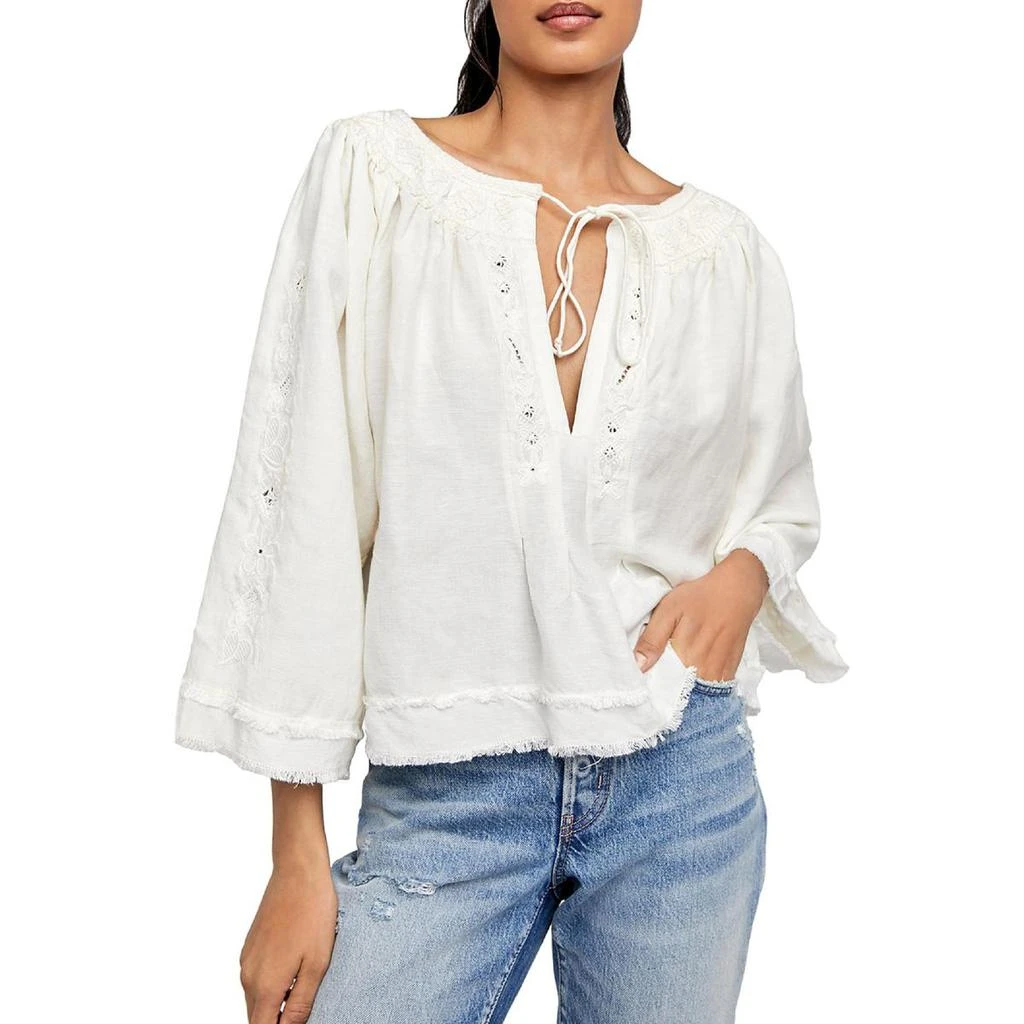 商品Free People|Free People Womens Embroidered Fringed Peasant Top,价格¥571,第1张图片