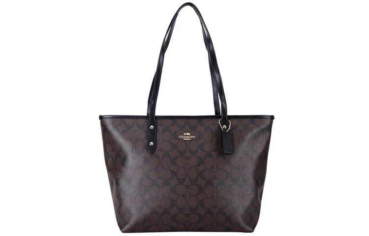 商品[国内直发] Coach|蔻驰 City Zip Tote 30 老花满印拉链开合 涂层帆布 托特包Tote包购物袋手提单肩包 大号 女款 棕黑色,价格¥2337,第1张图片