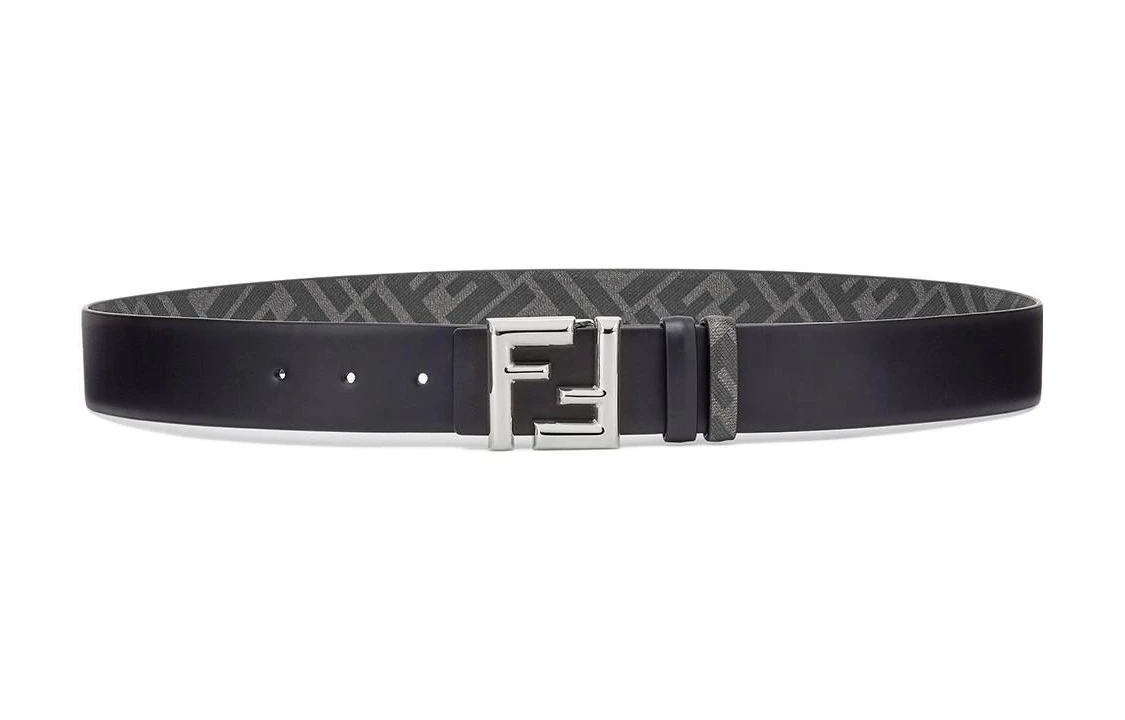 商品[国内直发] Fendi|芬迪 简约 牛皮 皮带 男款 黑灰色 宽3.5cm,价格¥3849,第4张图片详细描述