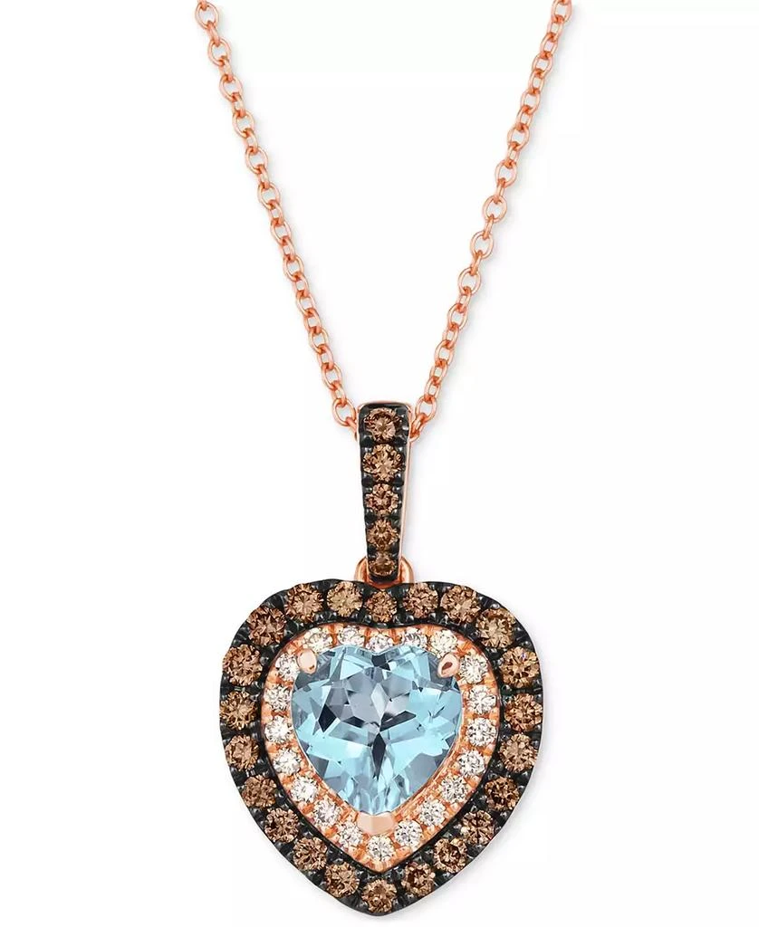 商品Le Vian|Sea Blue Aquamarine (1-1/10 ct. t.w.) & Diamond (5/8 ct. t.w.) Heart Halo Pendant Necklace in 14k Rose Gold, 18" + 2" extender,价格¥10856,第1张图片