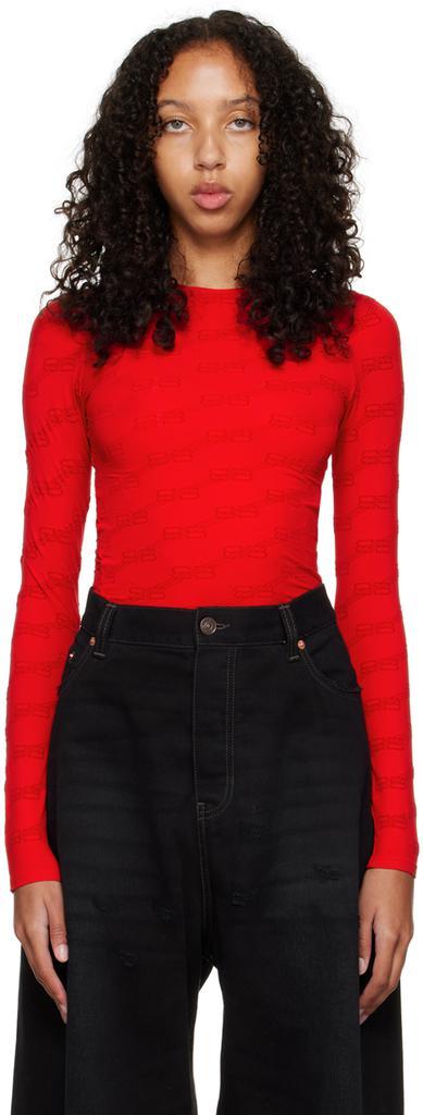 商品Balenciaga|红色 BB Monogram 长袖 T 恤,价格¥6362,第1张图片