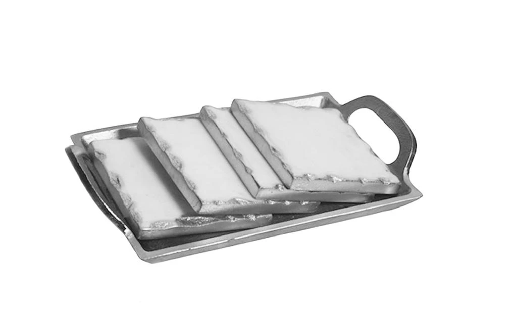 商品Classic Touch Decor|Set of 4 Marble Coasters with Tray - Silver,价格¥273,第1张图片