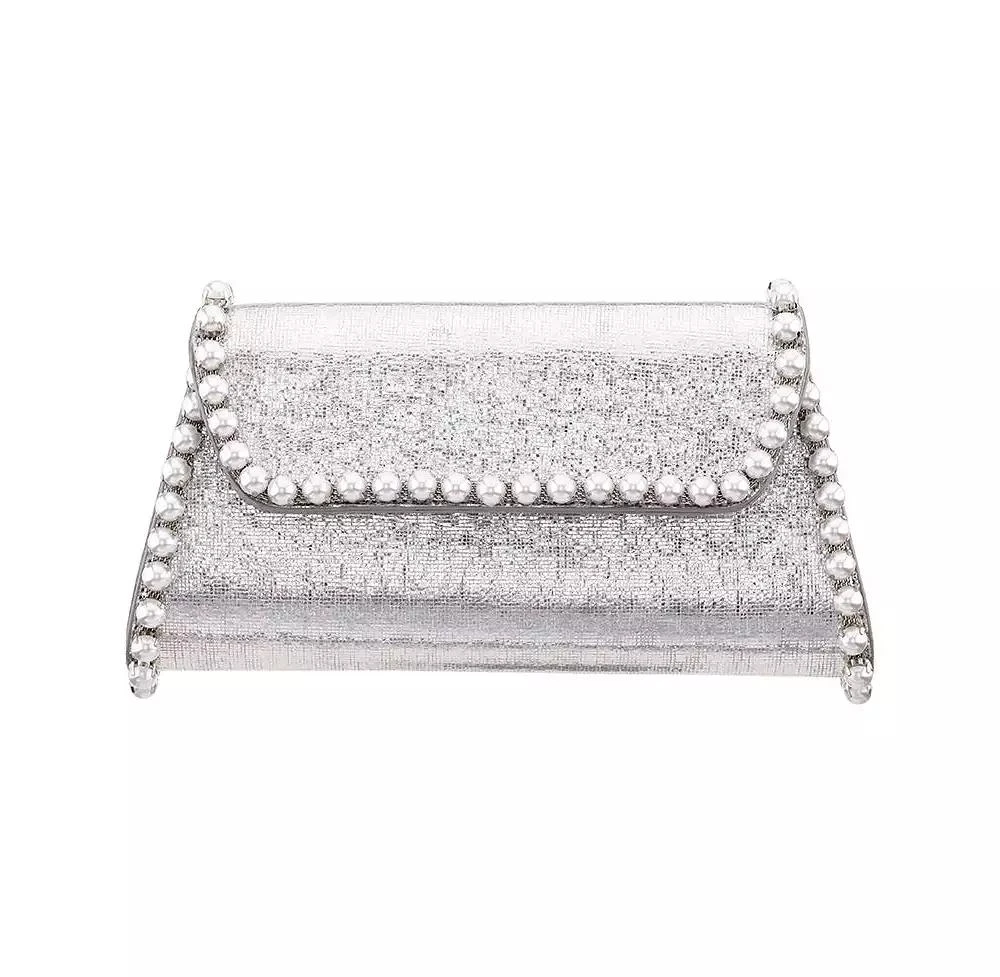 商品Nina|Imitation Pearl Trim Trapezoid Flap Bag,价格¥730,第1张图片