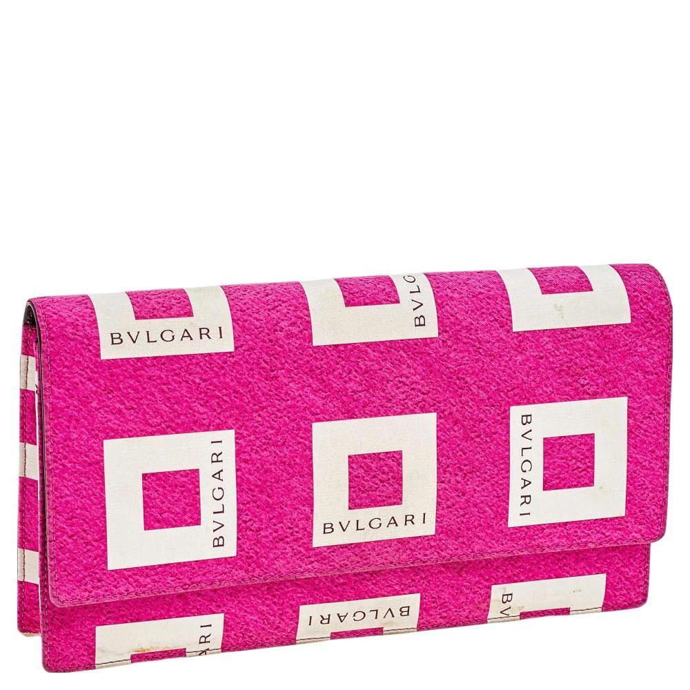 商品[二手商品] BVLGARI|Bvlgari Pink/White Logo Print Fabric Clutch,价格¥1350,第3张图片详细描述