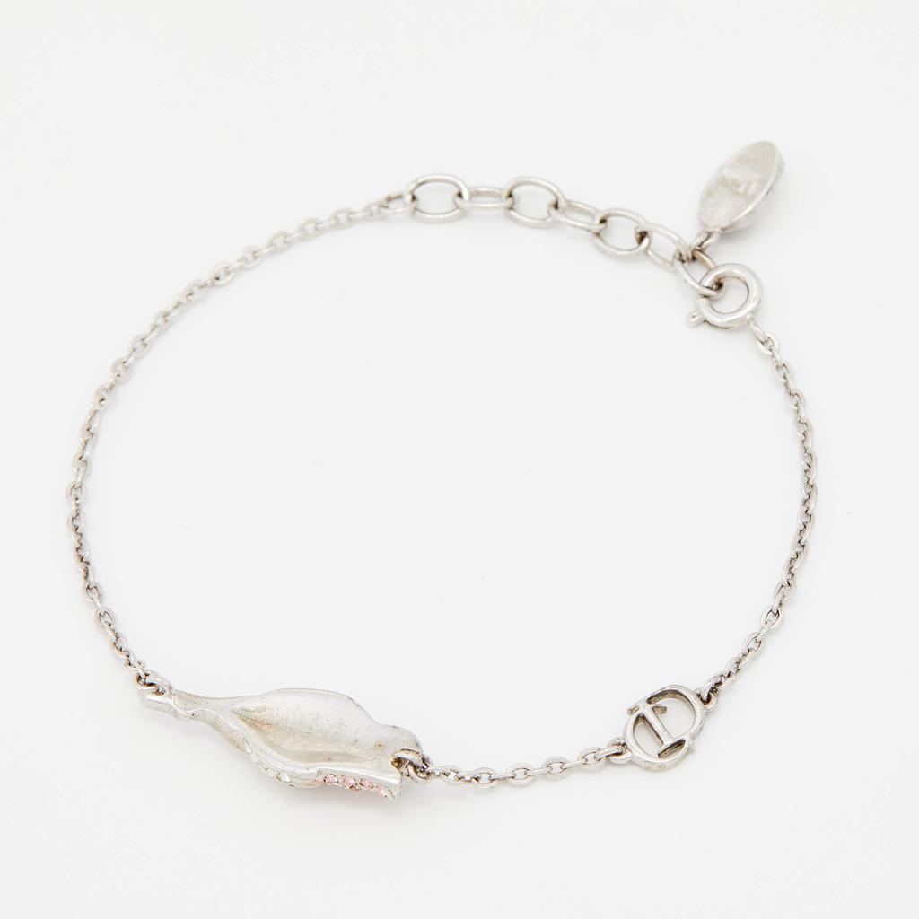 Dior Silver Tone Crystal Studded Rose Chain Necklace商品第4张图片规格展示