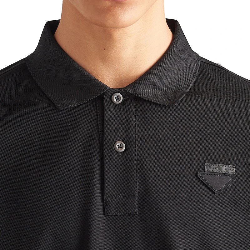 商品Prada|【预售3-7天】PRADA/普拉达  男士黑色纯珠地棉三角徽标短袖Polo衫UJN444_XGS_F0002_S_181,价格¥4139,第6张图片详细描述