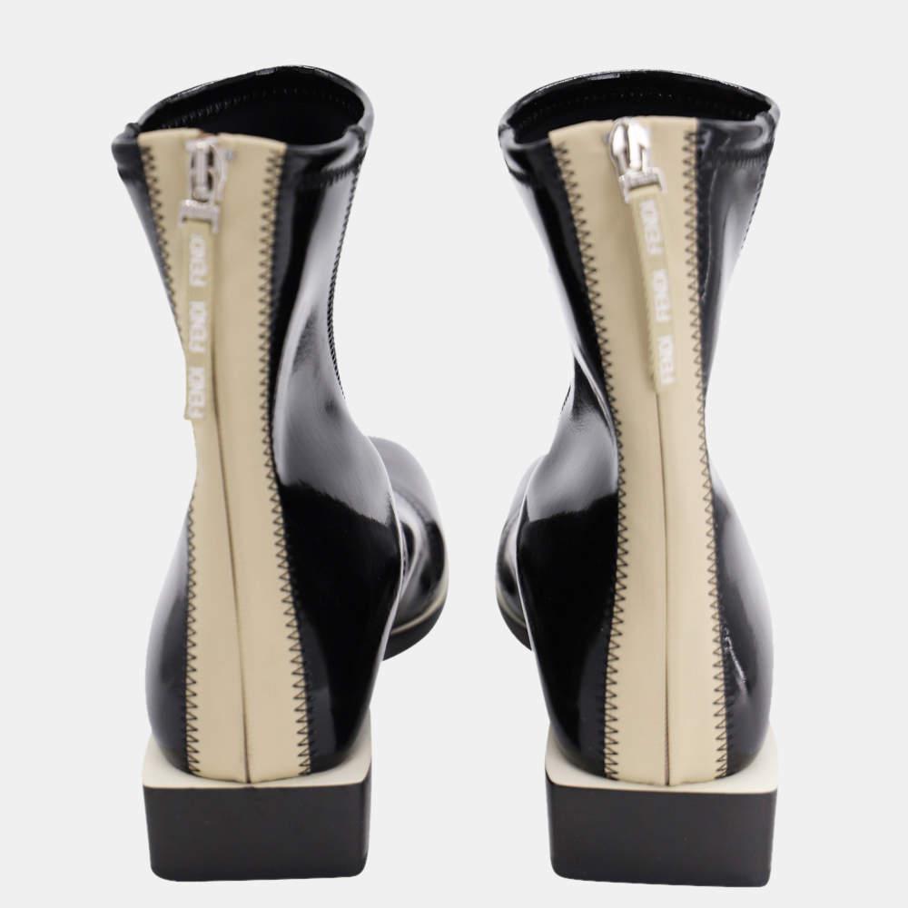 Fendi Black Nylon FFrame Square Toe Ankle Boots Size EU 39商品第4张图片规格展示