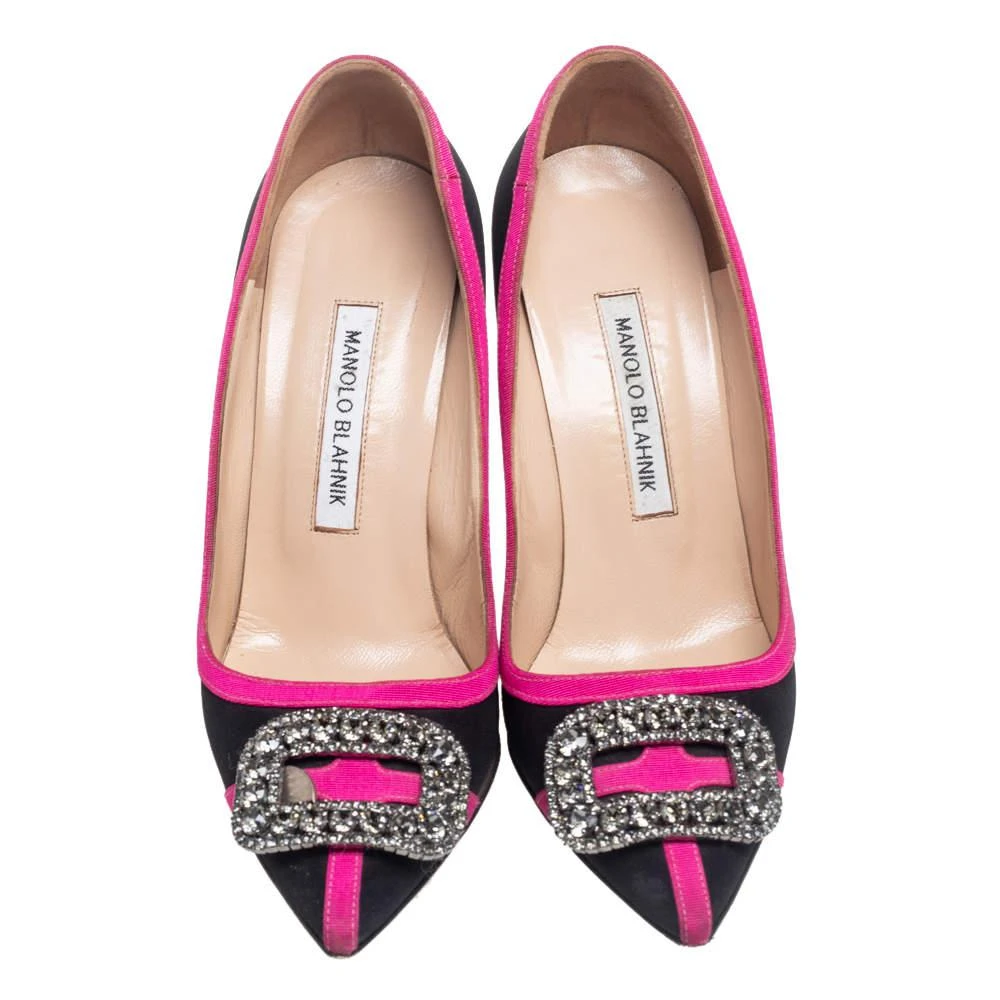 商品[二手商品] Manolo Blahnik|Manolo Blahnik Black/Pink Satin Okkava Crystal Embellished Pumps Size 37,价格¥1384,第3张图片详细描述