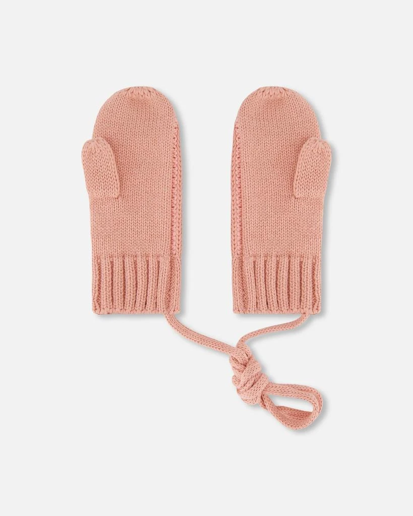 商品Deux par Deux|Knit Mittens With Cord Ash Rose,价格¥167,第2张图片详细描述