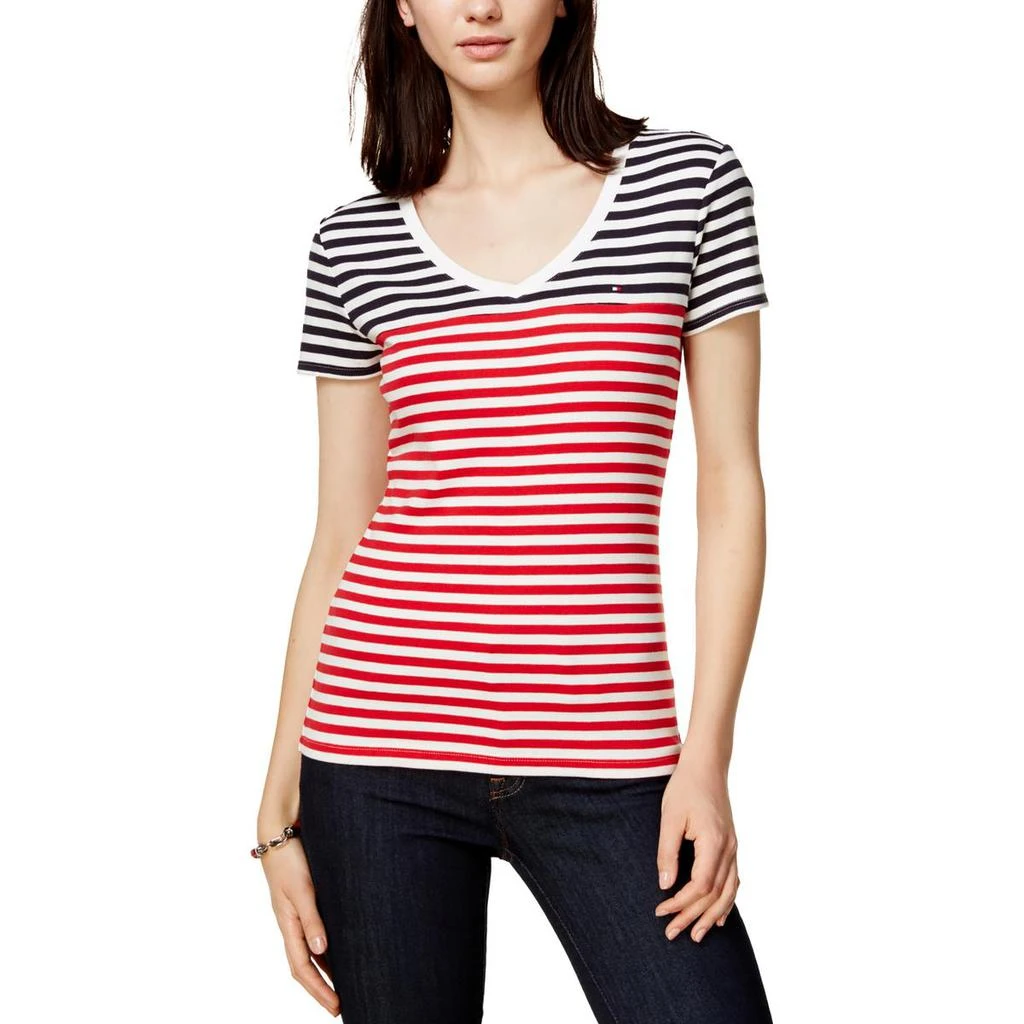 商品Tommy Hilfiger|Tommy Hilfiger Womens Striped V Neck T-Shirt,价格¥121,第1张图片