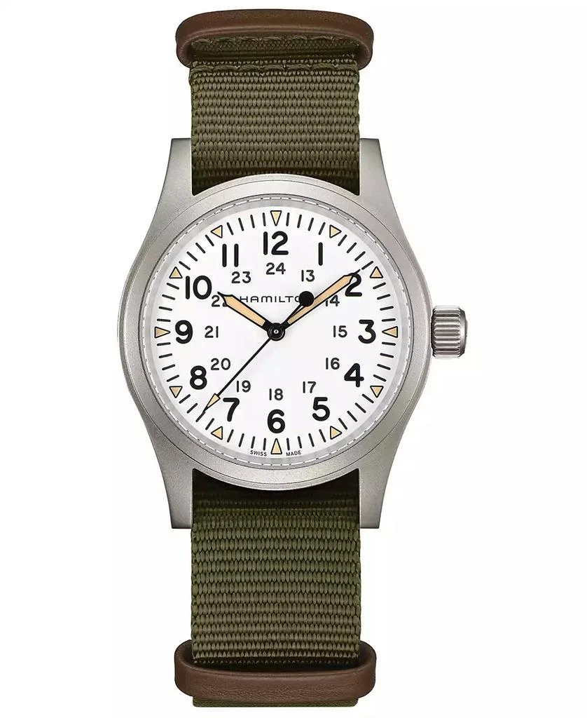 商品Hamilton|Men's Swiss Mechanical Khaki Field Green Nato Strap Watch 38mm,价格¥4429,第1张图片