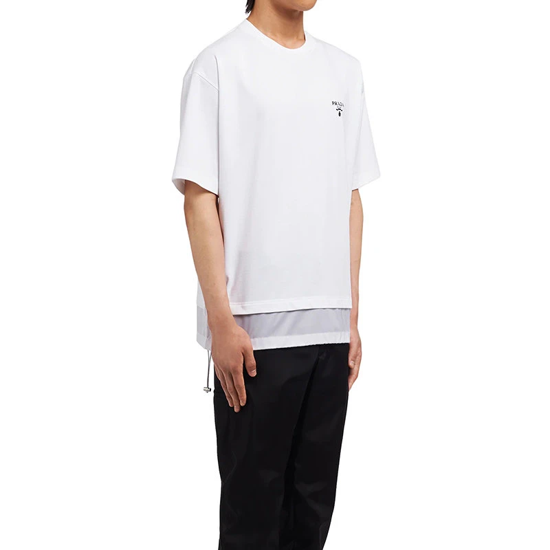 商品Prada|【预售3-7天】普拉达  男士白色棉质再生尼龙束绳嵌饰短袖Polo衫UJN742_1YYA_F0N40_S_202,价格¥6265,第5张图片详细描述