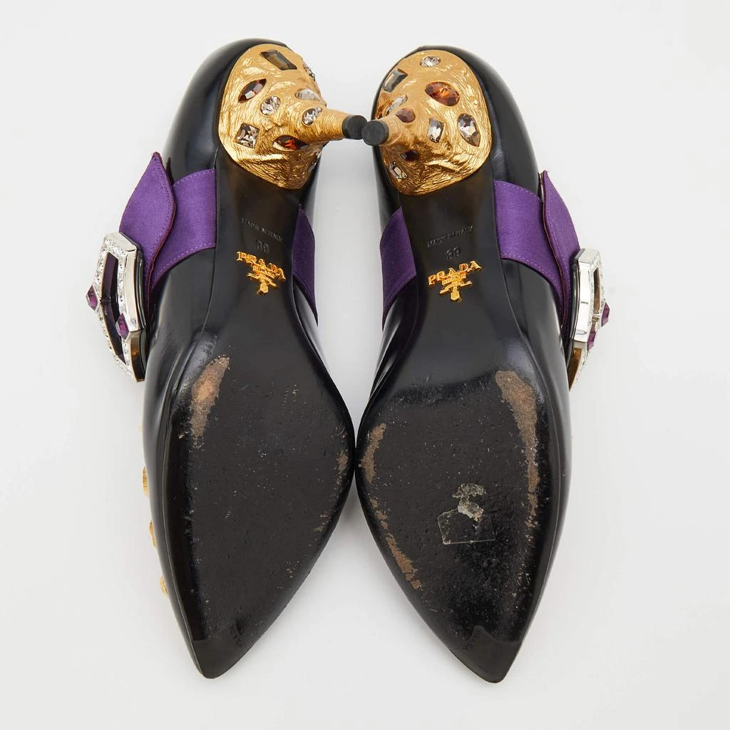 Prada Black/Purple Leather And Satin Jeweled Mary Jane Pointed Toe Pumps Size 39 商品