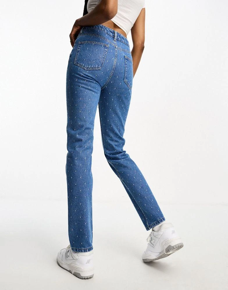 商品Don't Think Twice|DTT Tall embroidered dot mom jeans in mid blue,价格¥125,第2张图片详细描述