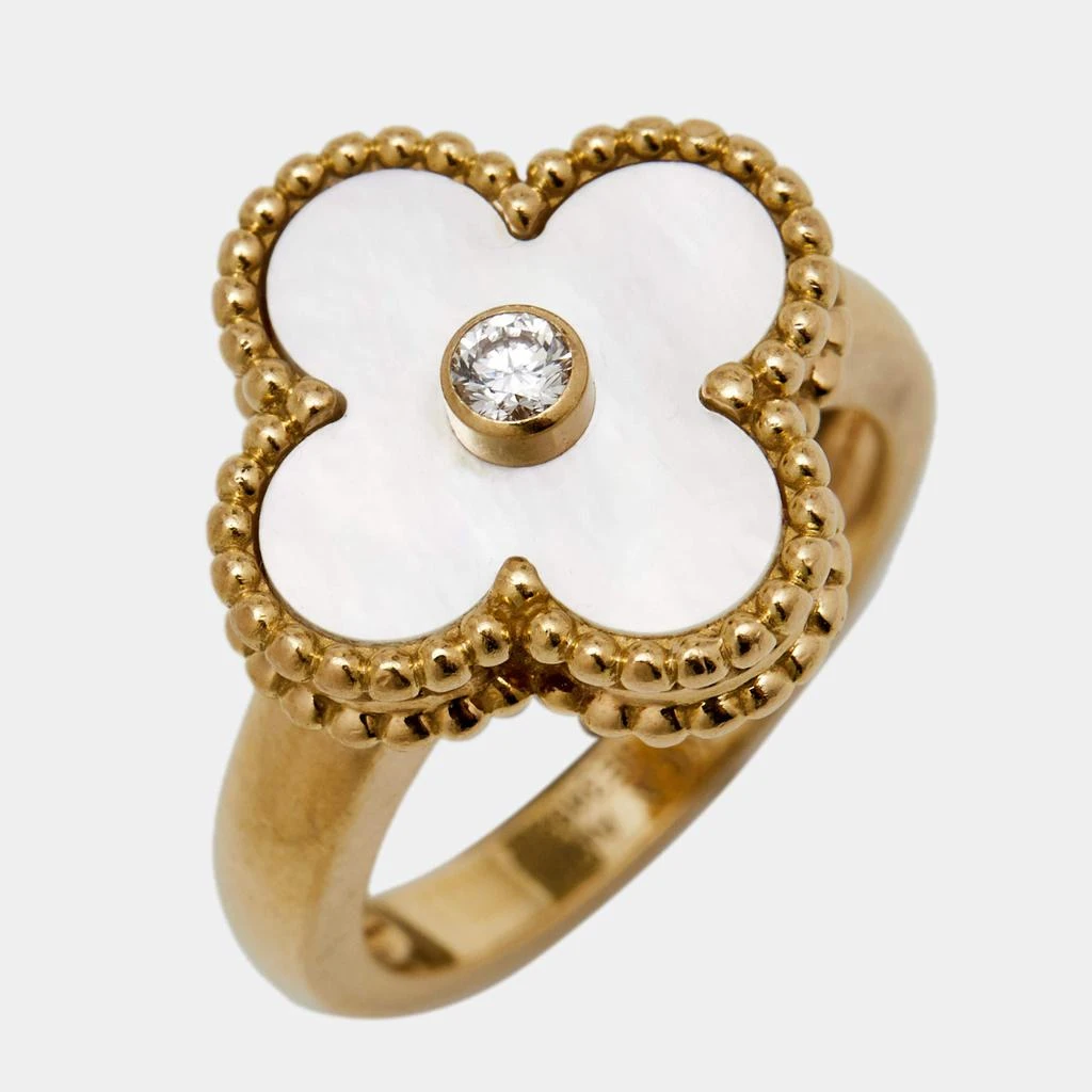 商品[二手商品] Van Cleef & Arpels|Van Cleef & Arpels Vintage Alhambra Mother of Pearl Diamond 18k Yellow Gold Ring Size 47,价格¥16096,第3张图片详细描述