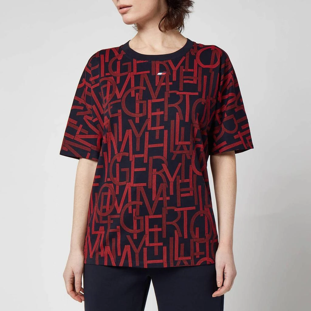 商品Tommy Hilfiger|Tommy Sport Women's Relaxed Aop Crew Neck T-Shirt - Textured Type Print,价格¥190,第1张图片