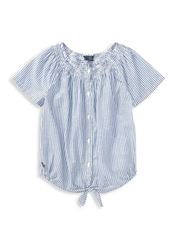商品Ralph Lauren|Little Girl's & Girl's Striped Smocked Cotton Top,价格¥104,第1张图片