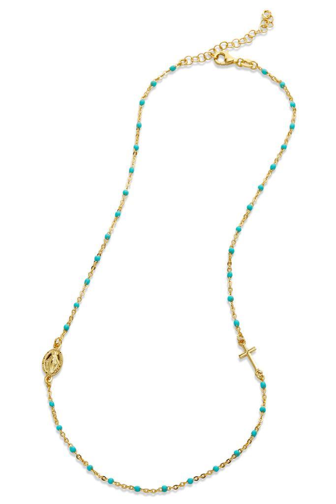 商品Savvy Cie Jewels|Italian 18K Gold Plated Enamel Turq. Cross And Saint Necklace,价格¥591,第1张图片