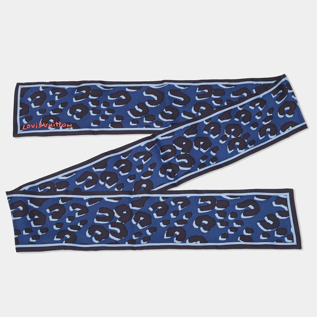 商品[二手商品] Louis Vuitton|Louis Vuitton Blue Leopard Print Silk Bandeau Scarf,价格¥1273,第2张图片详细描述