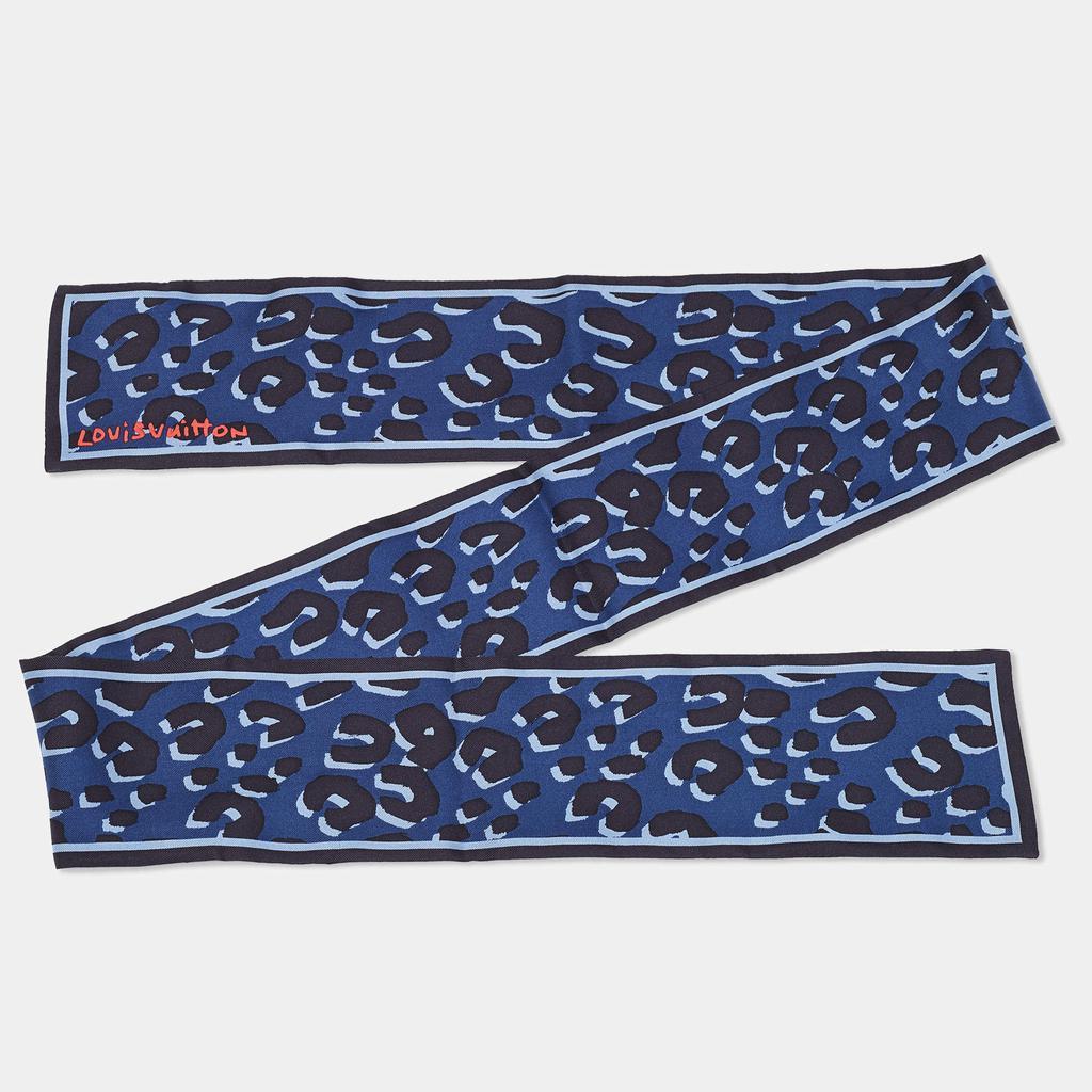 商品[二手商品] Louis Vuitton|Louis Vuitton Blue Leopard Print Silk Bandeau Scarf,价格¥1592,第4张图片详细描述