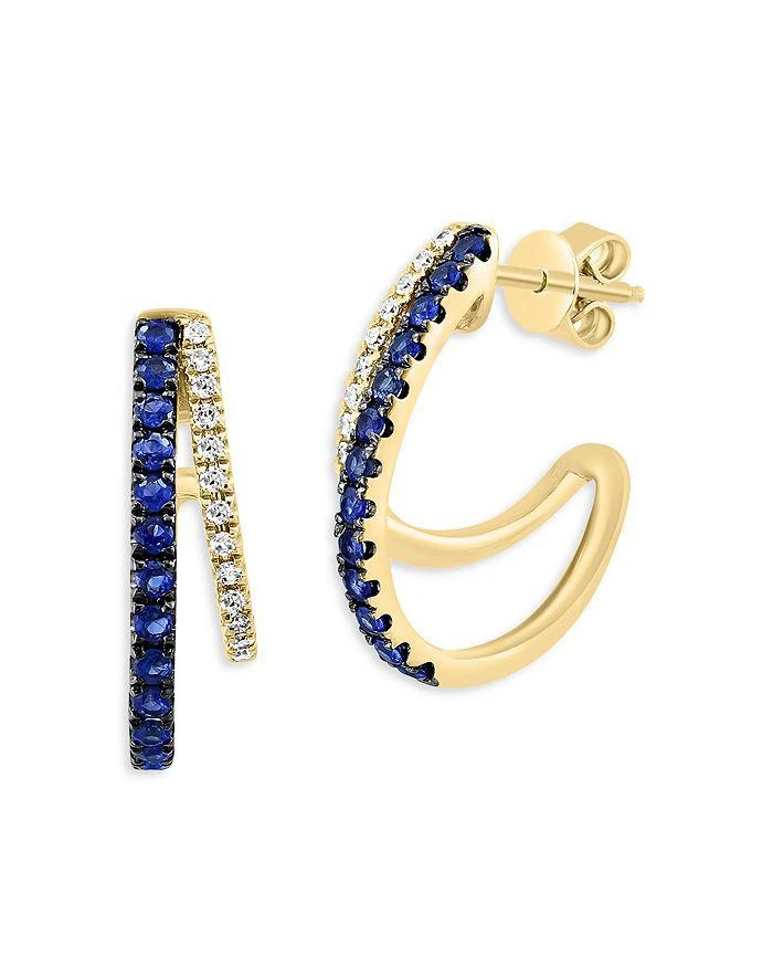 商品Bloomingdale's|Sapphire & Diamond Graduated J Hoop Earrings in 14K Yellow Gold,价格¥17939,第2张图片详细描述