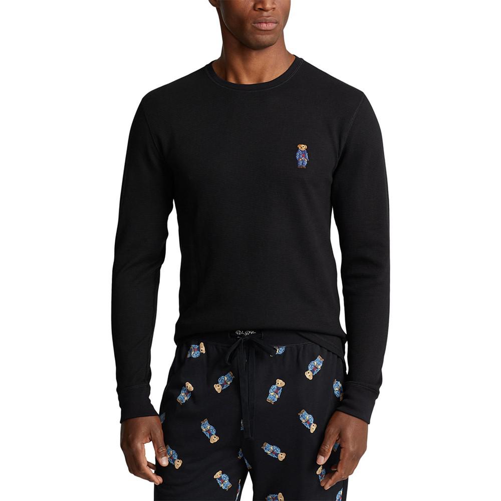 Men's Denim Bear Folded Waffle Long-Sleeve Pajama Shirt商品第1张图片规格展示
