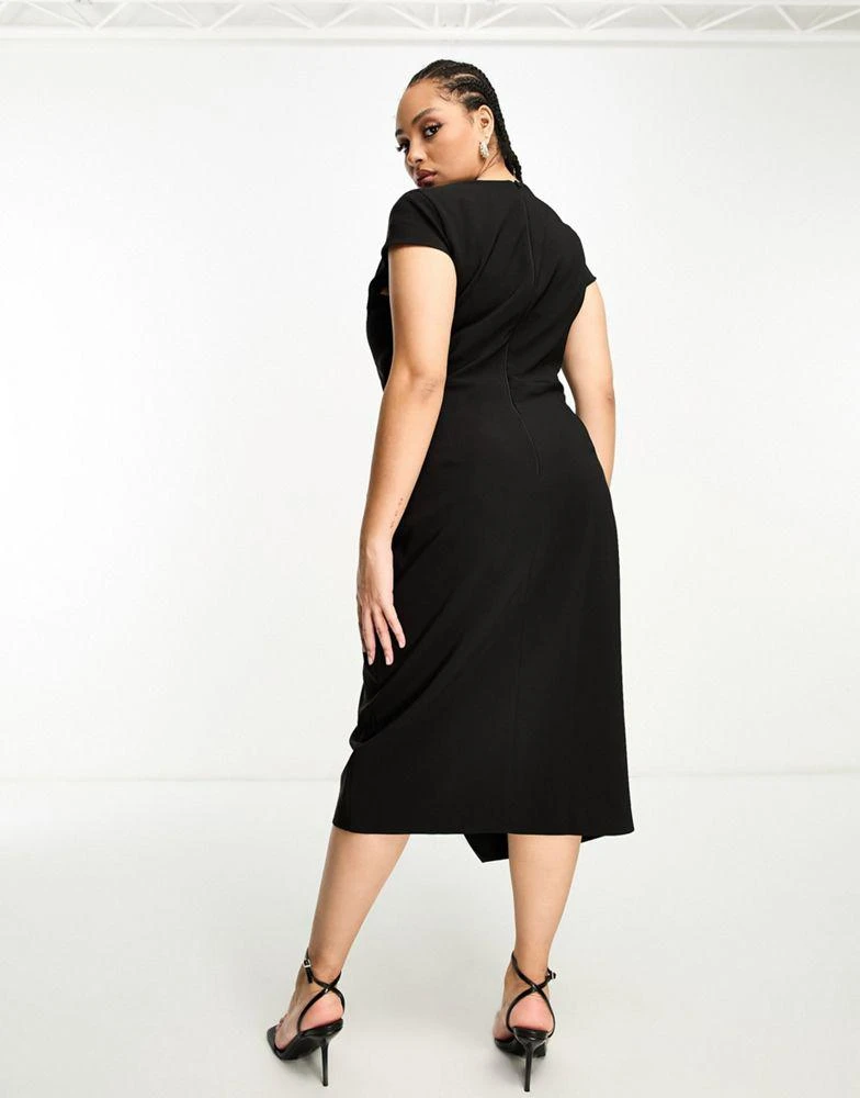 商品ASOS|ASOS DESIGN Curve sweetheart neckline ruched waist midi dress with cap sleeves in black,价格¥383,第4张图片详细描述