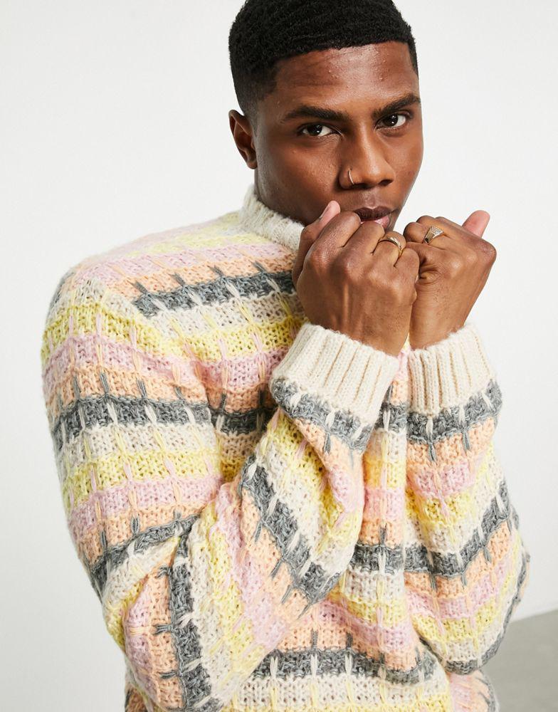 ASOS DESIGN knitted textured stitch jumper with in pastel tones商品第3张图片规格展示