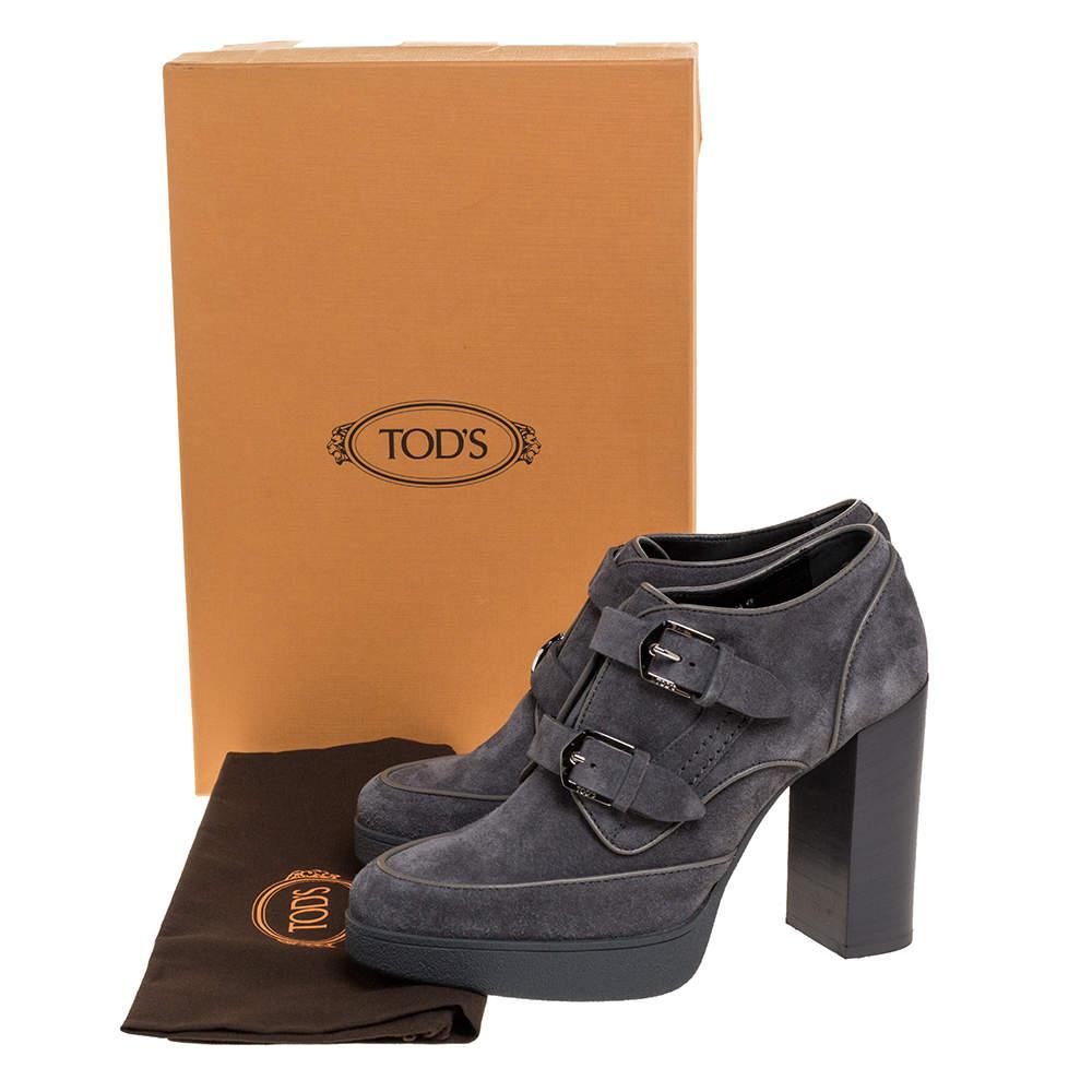 Tod's Grey Suede Leather Platform Block Heel Ankle Booties Size 39商品第8张图片规格展示