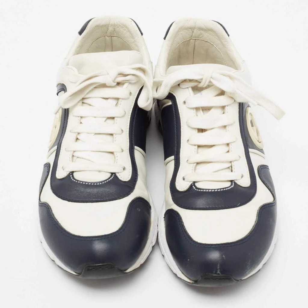 商品[二手商品] Gucci|Gucci White/Navy Blue Leather Interlocking G Low Top Sneakers SIze 40.5,价格¥1134,第3张图片详细描述