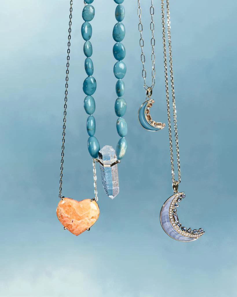 商品Sorellina|18K Yellow Gold Blue Lace Agate Crescent Moon Pendant,价格¥30493,第2张图片详细描述