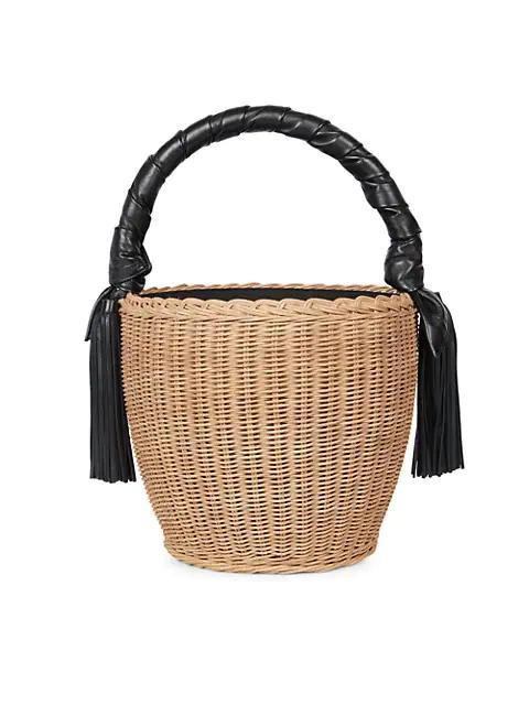 商品Yves Saint Laurent|Panier Leather-Trimmed Straw Bucket Bag,价格¥11633,第6张图片详细描述