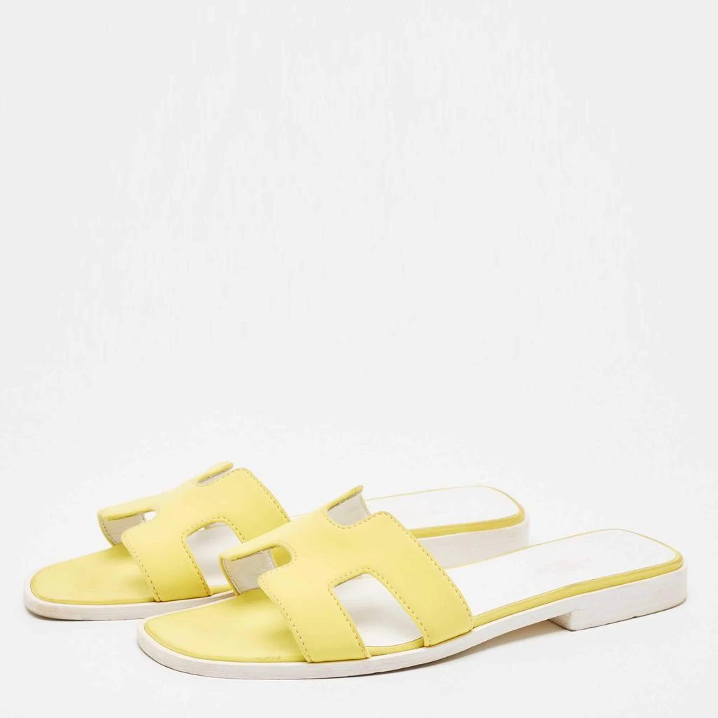 商品[二手商品] Hermes|Hermes Yellow Fabric Oran Flat Slides Size 37,价格¥3735,第2张图片详细描述