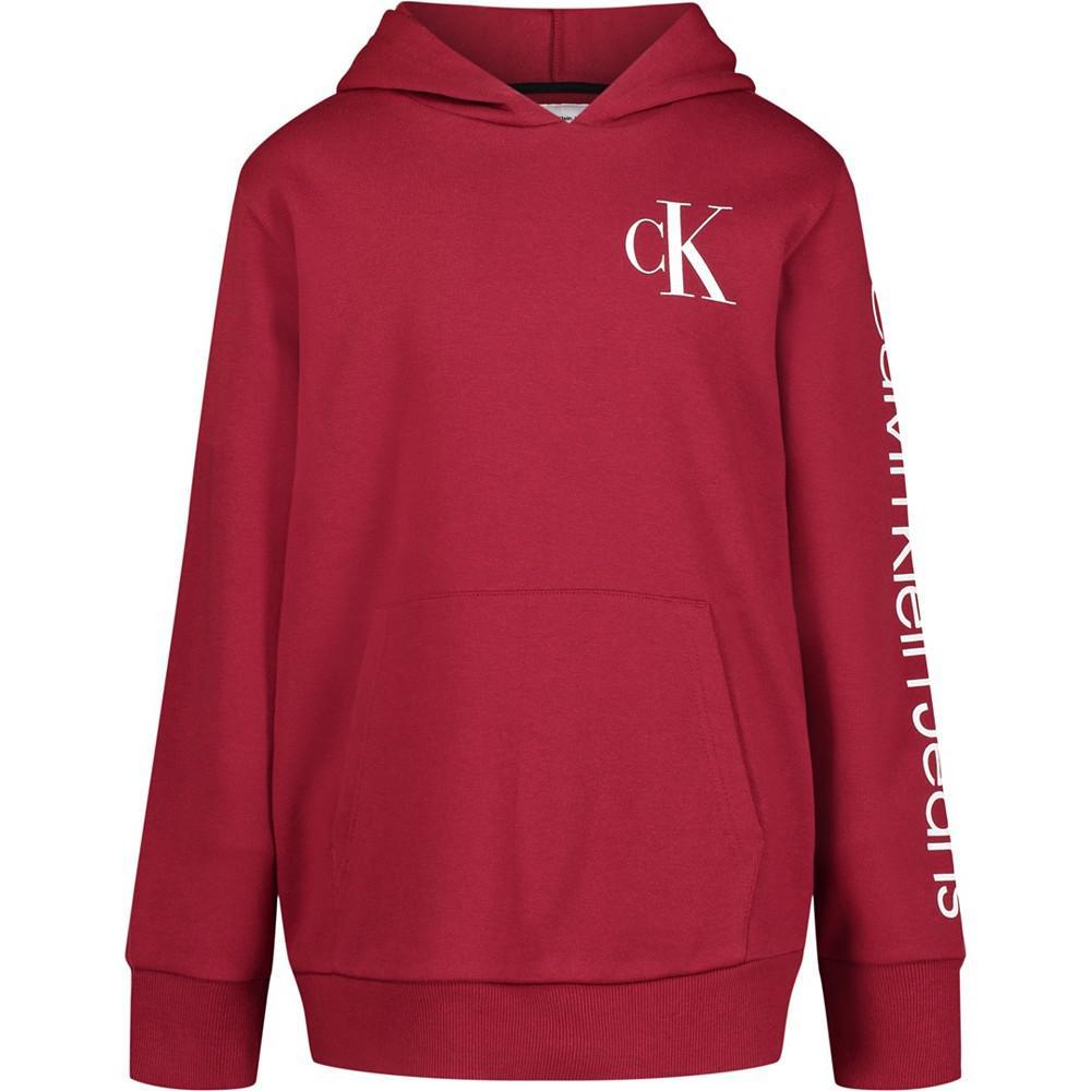 商品Calvin Klein|Big Boys Long Sleeve Simply Vertical Logo Pullover Hoodie,价格¥144,第1张图片