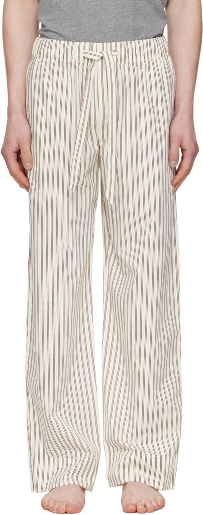 Calça de pijama de popelina castanho e branco-creme image 2
