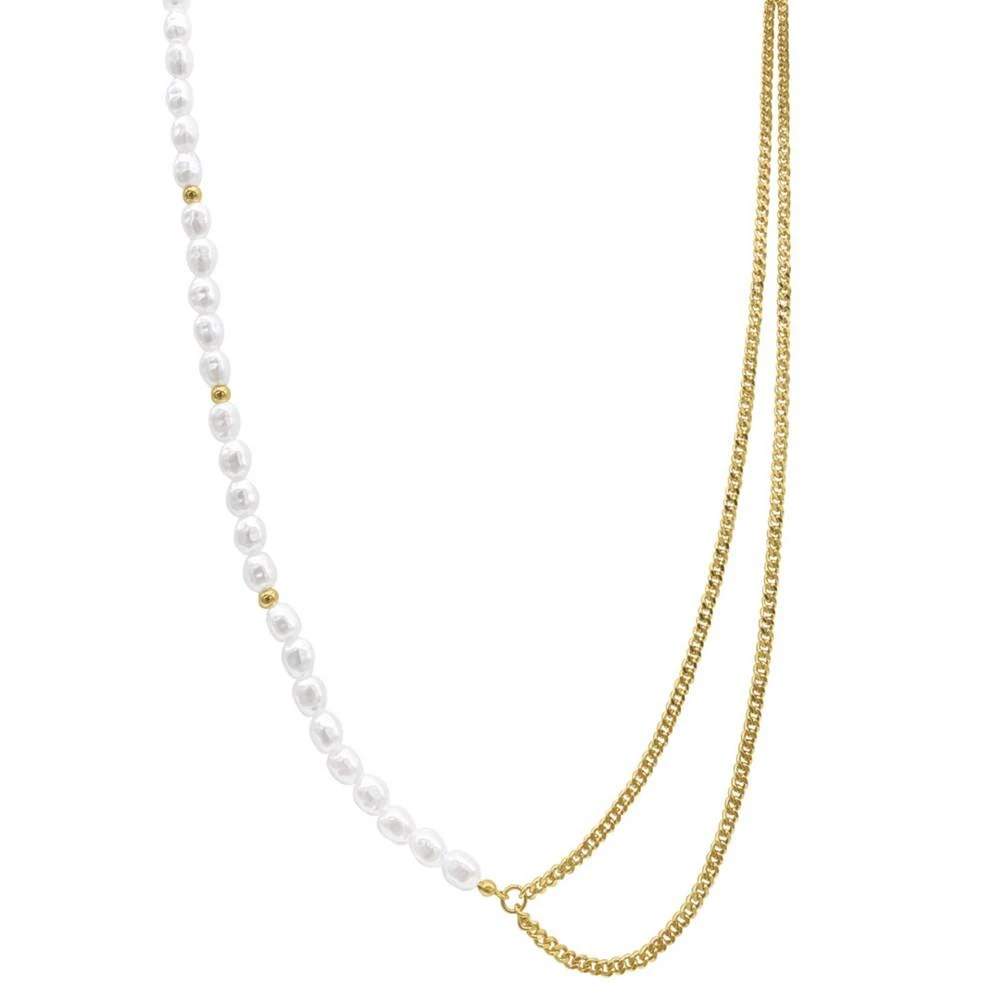 商品ADORNIA|14k Gold-Plated Curb Chain & Mother-of-Pearl Draping Asymmetrical Strand Necklace, 26" + 3" extender,价格¥242,第1张图片