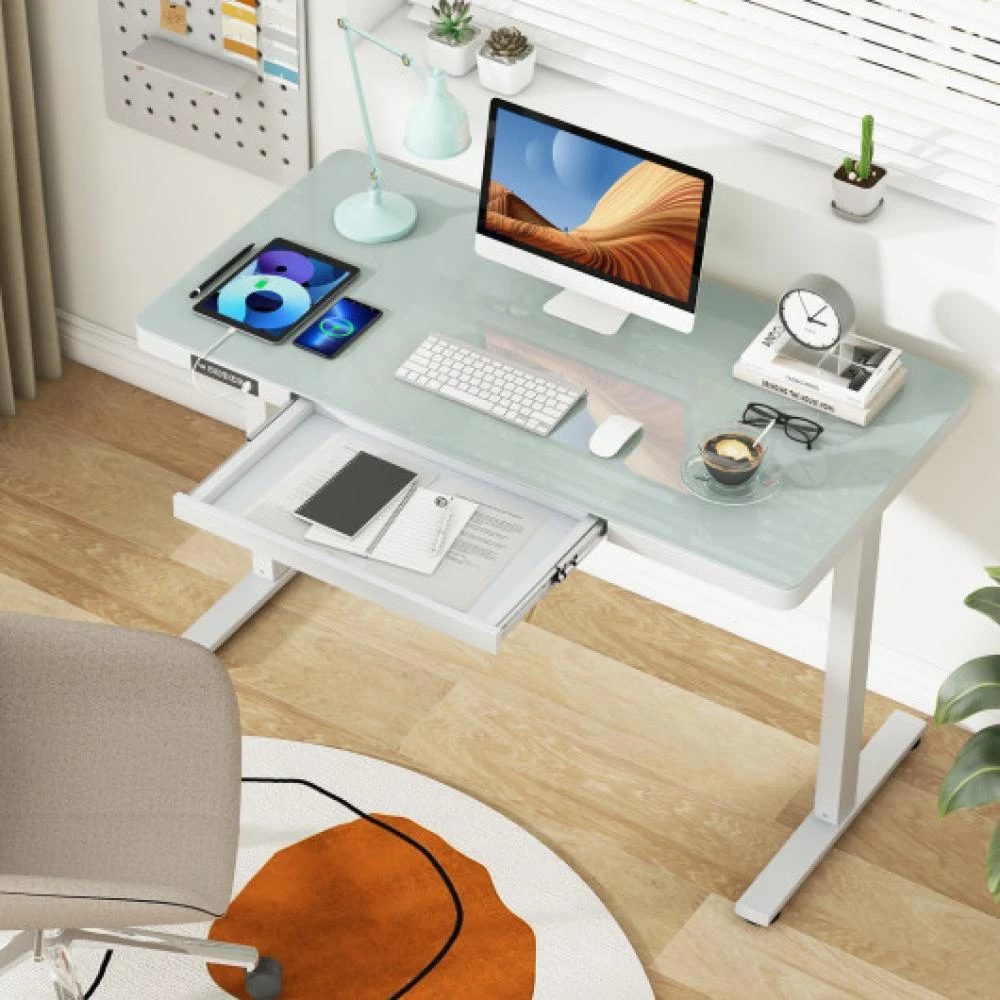 商品Hivvago|48-Inch Height Adjustable Electric Standing Desk with Drawer-White,价格¥3471,第1张图片