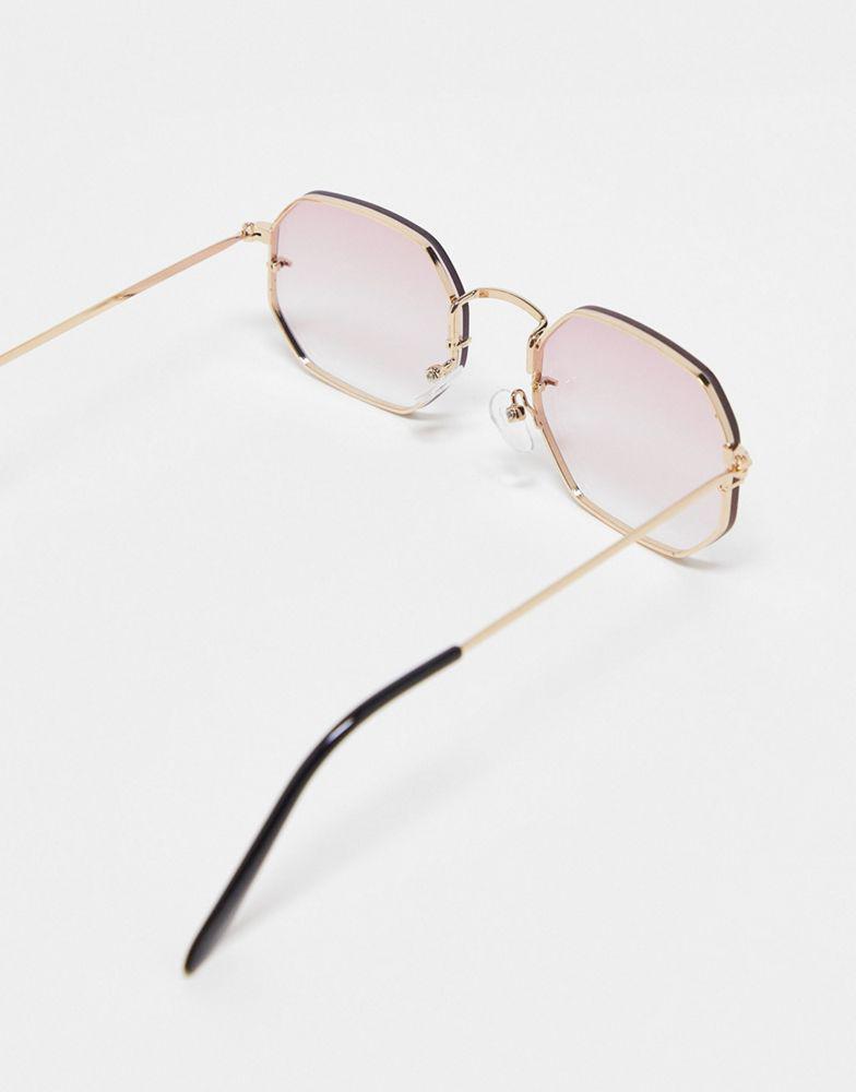 ASOS DESIGN rimless hexagon sunglasses with purple gradient lens in gold商品第3张图片规格展示