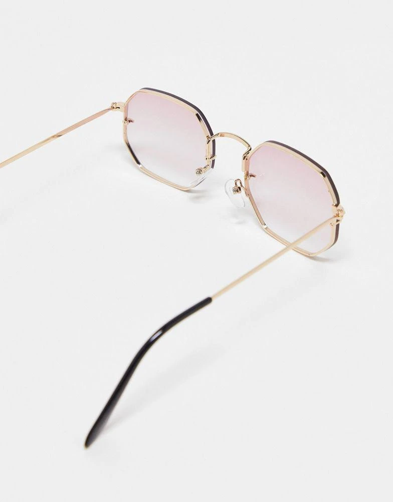 商品ASOS|ASOS DESIGN rimless hexagon sunglasses with purple gradient lens in gold,价格¥139,第3张图片详细描述