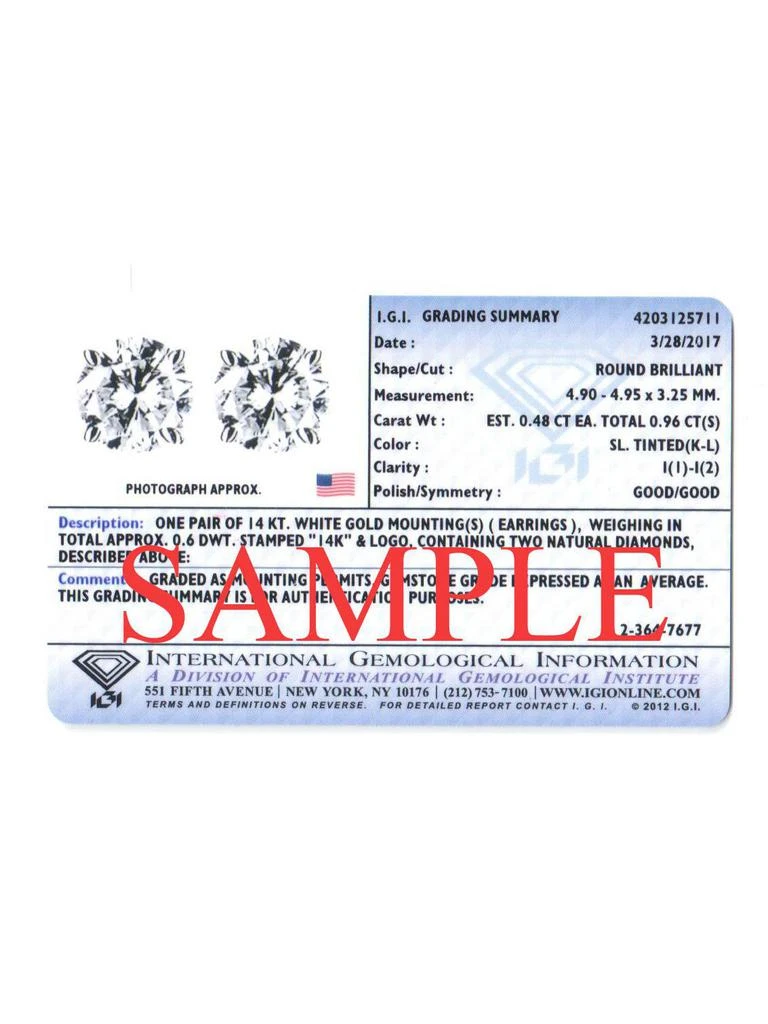 商品Pompeii3|1/3 ctw 14k White Gold Diamond Stud Earrings IGI Certified,价格¥964,第3张图片详细描述